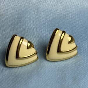 Vintage Avon Ivory And‎ Gold Triangle Huggie Clip On Earrings